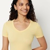 Amazon Essentials Women’s Slim-Fit Short-Sleeve V-Neck T-Shirt, Pack of 2(Pastel Yellow/White)