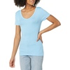 Amazon Essentials Women’s Slim-Fit Short-Sleeve V-Neck T-Shirt, Pack of 2(White/Light Blue)