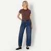 Amazon Essentials Women’s Slim-Fit Stretch Rib Short Cap Sleeve Crewneck Top(Burgundy Brown Stripe)