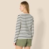 Amazon Essentials Women’s Soft 100% Cotton Regular-Fit Long-Sleeve Crewneck T-Shirt(Eggshell White Black Mariner Stripe)