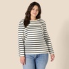 Amazon Essentials Women’s Soft 100% Cotton Regular-Fit Long-Sleeve Crewneck T-Shirt(Eggshell White Black Mariner Stripe)