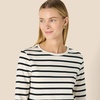 Amazon Essentials Women’s Soft 100% Cotton Regular-Fit Long-Sleeve Crewneck T-Shirt(Eggshell White Black Mariner Stripe)