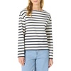 Amazon Essentials Women’s 100% Cotton Heavyweight Relaxed-Fit Long-Sleeve Boatneck Top(Eggshell White Navy Mariner Stripe)