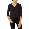 Amazon Essentials Women’s 3/4 Sleeve Button Popover Shirt, Loose-Fit V-Neck Blouse, Lightweight(Black)