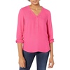 Amazon Essentials Women’s 3/4 Sleeve Button Popover Shirt, Loose-Fit V-Neck Blouse, Lightweight(Bright Pink)