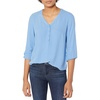 Amazon Essentials Women’s 3/4 Sleeve Button Popover Shirt, Loose-Fit V-Neck Blouse, Lightweight(French Blue)