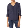 Amazon Essentials Women’s 3/4 Sleeve Button Popover Shirt, Loose-Fit V-Neck Blouse, Lightweight(Navy)