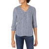 Amazon Essentials Women’s 3/4 Sleeve Button Popover Shirt, Loose-Fit V-Neck Blouse, Lightweight(Navy White Petal)