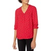 Amazon Essentials Women’s 3/4 Sleeve Button Popover Shirt, Loose-Fit V-Neck Blouse, Lightweight(Red Leaf)