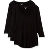 Amazon Essentials Women’s 3/4 Sleeve Scoopneck Tunic Top, Pack of 2(Black / Black)