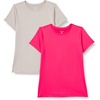 Amazon Essentials Women’s Active Quick Dry Tech Stretch Short-Sleeve V-Neck T-Shirt, Moisture-Wicking, Pack of 2(Beige / Hot Pink)