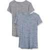 Amazon Essentials Women’s Active Quick Dry Tech Stretch Short-Sleeve V-Neck T-Shirt, Moisture-Wicking, Pack of 2(Black Heather/Navy Heather)