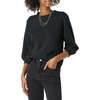 Amazon Essentials Women’s French Terry Fleece Crewneck Sweatshirt with Sleeve Detail, Three Quarter Sleeve, Loose Fit(Black)
