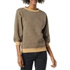 Amazon Essentials Women’s French Terry Fleece Crewneck Sweatshirt with Sleeve Detail, Three Quarter Sleeve, Loose Fit(Camel Micro Cheetah)