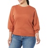 Amazon Essentials Women’s French Terry Fleece Crewneck Sweatshirt with Sleeve Detail, Three Quarter Sleeve, Loose Fit(Caramel)