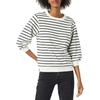 Amazon Essentials Women’s French Terry Fleece Crewneck Sweatshirt with Sleeve Detail, Three Quarter Sleeve, Loose Fit(White Black Stripe)