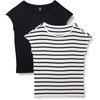 Amazon Essentials Women’s Jersey Regular-Fit Short-Sleeve Boat-Neck Dolman T-Shirt, Pack of 2(Black/French Stripes)