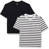 Amazon Essentials Women’s Jersey Relaxed-Fit Short-Sleeve Crewneck Pocket T-Shirt, Pack of 2(Black/French Stripes)