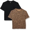 Amazon Essentials Women’s Jersey Relaxed-Fit Short-Sleeve Crewneck Pocket T-Shirt, Pack of 2(Black/Small Ikat Animal)