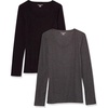Amazon Essentials Women’s Long Sleeve Slim-Fit Rib Scoop Neck Sweater (Available in Plus Size), Pack of 2(Black/Charcoal Heather)
