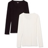 Amazon Essentials Women’s Long Sleeve Slim-Fit Rib Scoop Neck Sweater (Available in Plus Size), Pack of 2(Black/Eggshell White)