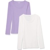 Amazon Essentials Women’s Long Sleeve Slim-Fit Rib Scoop Neck Sweater (Available in Plus Size), Pack of 2(Lilac/White)