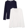 Amazon Essentials Women’s Long Sleeve Slim-Fit Rib Scoop Neck Sweater (Available in Plus Size), Pack of 2(Navy/White)