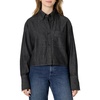 Amazon Essentials Women’s Modern Oversized-Fit Cropped Denim Button-Down Shirt, Lightweight Chambray, Point Collar(Black)