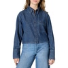 Amazon Essentials Women’s Modern Oversized-Fit Cropped Denim Button-Down Shirt, Lightweight Chambray, Point Collar(Medium Blue Vintage)