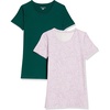Amazon Essentials Women’s Regular-Fit Short-Sleeve Crewneck T-Shirt, Multipacks(2-pack Lilac/White Ikat Animal/Dark Green)