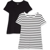 Amazon Essentials Women’s Regular-Fit Short-Sleeve Crewneck T-Shirt, Multipacks(White Mariner Stripe/Black)