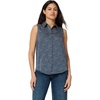 Amazon Essentials Women’s Regular-Fit Sleeveless Button-Down Blouse(Navy Simple Ditsy)