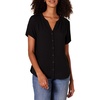 Amazon Essentials Women’s Relaxed-Fit Short-Sleeve V Neck Button-Front Woven Blouse, Business Casual Work Blouse(Black)