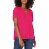 Amazon Essentials Women’s Relaxed-Fit Short-Sleeve V Neck Button-Front Woven Blouse, Business Casual Work Blouse(Bright Pink)