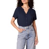 Amazon Essentials Women’s Relaxed-Fit Short-Sleeve V Neck Button-Front Woven Blouse, Business Casual Work Blouse(Navy)