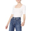 Amazon Essentials Women’s Slim Fit Half Sleeve Square Neck Cotton Modal T-Shirt(Bright White)
