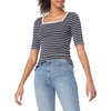 Amazon Essentials Women’s Slim Fit Half Sleeve Square Neck Cotton Modal T-Shirt(Navy/White  Stripe)