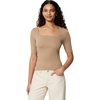 Amazon Essentials Women’s Slim Fit Half Sleeve Square Neck Cotton Modal T-Shirt(Tan)