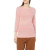 Amazon Essentials Women’s Slim-Fit 3/4 Sleeve Boat Neck Tops Cotton Modal T-Shirt(Red Stripe)