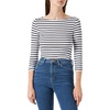 Amazon Essentials Women’s Slim-Fit 3/4 Sleeve Boat Neck Tops Cotton Modal T-Shirt(White Stripe)