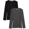 Amazon Essentials Women’s Slim-Fit Long Sleeve Rib Knit Crew Neck Top, Pack of 2(Black/Charcoal Heather)