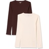 Amazon Essentials Women’s Slim-Fit Long Sleeve Rib Knit Crew Neck Top, Pack of 2(Eggshell White/Espresso)
