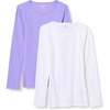 Amazon Essentials Women’s Slim-Fit Long Sleeve Rib Knit Crew Neck Top, Pack of 2(White/Purple)