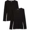 Amazon Essentials Women’s Slim-Fit Long Sleeve V-Neck Knit Rib Shirts (Available in Plus Size), Pack of 2(Black)
