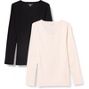 Amazon Essentials Women’s Slim-Fit Long Sleeve V-Neck Knit Rib Shirts (Available in Plus Size), Pack of 2(Eggshell White/Black)