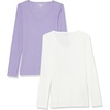 Amazon Essentials Women’s Slim-Fit Long Sleeve V-Neck Knit Rib Shirts (Available in Plus Size), Pack of 2(White/Purple)