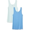 Amazon Essentials Women’s Slim-Fit Ribbed Scoop Neck Tank Tops, Pack of 2(Aqua Blue/French Blue)