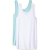 Amazon Essentials Women’s Slim-Fit Ribbed Scoop Neck Tank Tops, Pack of 2(Aqua Blue/White)