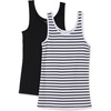 Amazon Essentials Women’s Slim-Fit Ribbed Scoop Neck Tank Tops, Pack of 2(Black/White Stripe)