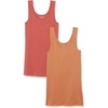 Amazon Essentials Women’s Slim-Fit Ribbed Scoop Neck Tank Tops, Pack of 2(Brick Red/Caramel)